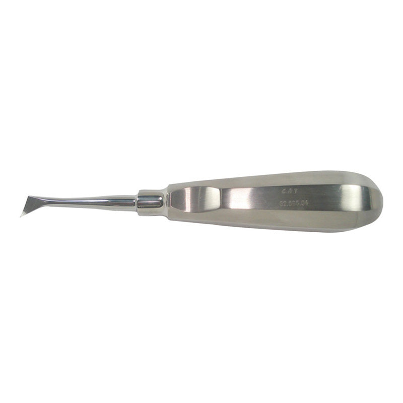 CAT Instruments Cryer Right dental elevator showing the curved handle and metal working tip for tooth extraction.