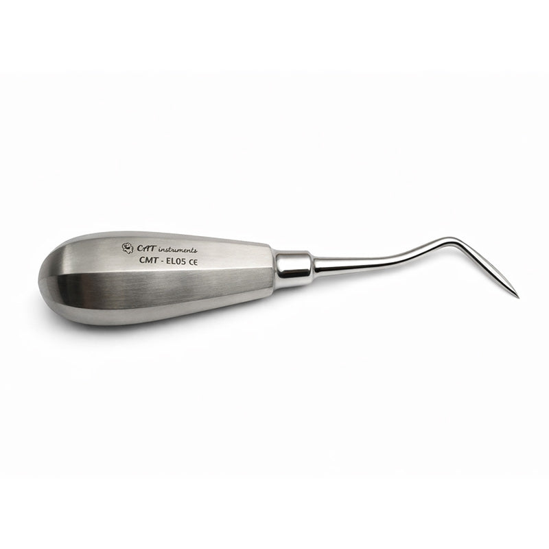 CAT Instruments Flohr Left Apexo elevator, a medical device used for precise surgical procedures, shown from the front angle.