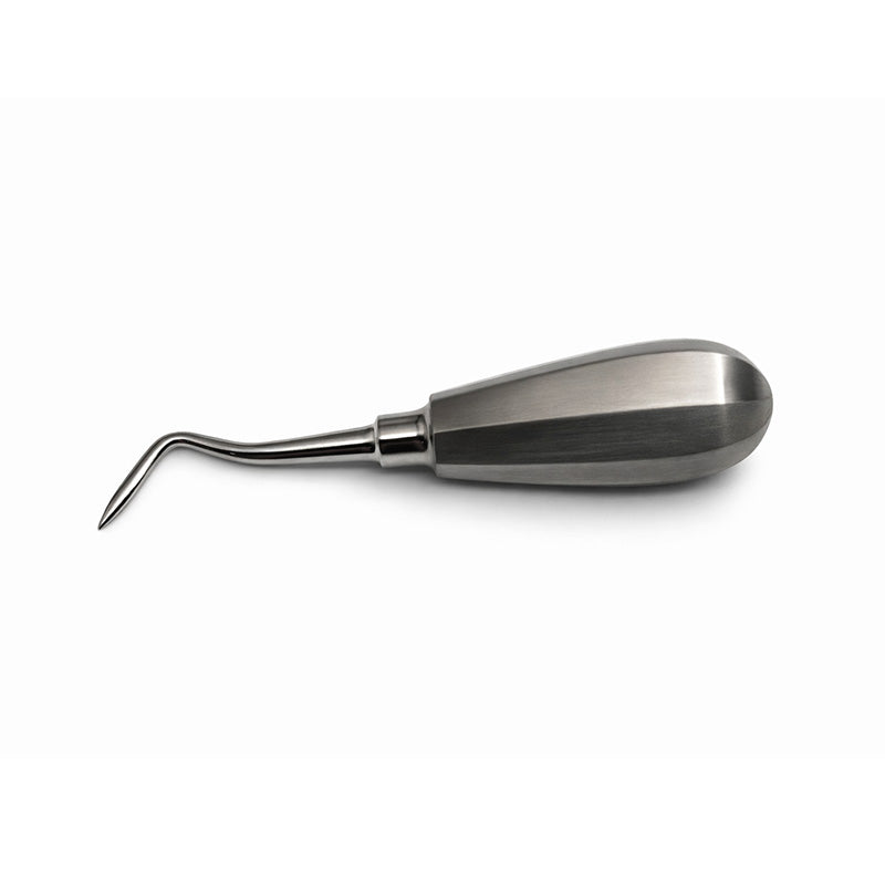 CAT Instruments Flohr right apexo elevator showing a sleek dental instrument with ergonomic design and metal finish.