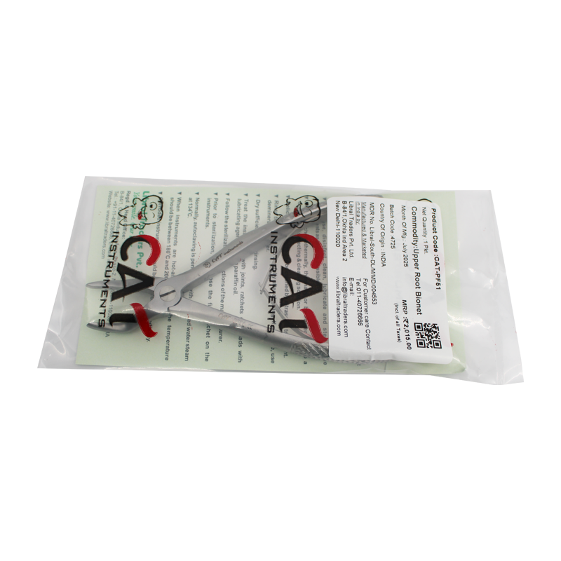 CAT Instruments pediatric upper root extraction forceps for children’s dental procedures, designed for precise tooth removal.