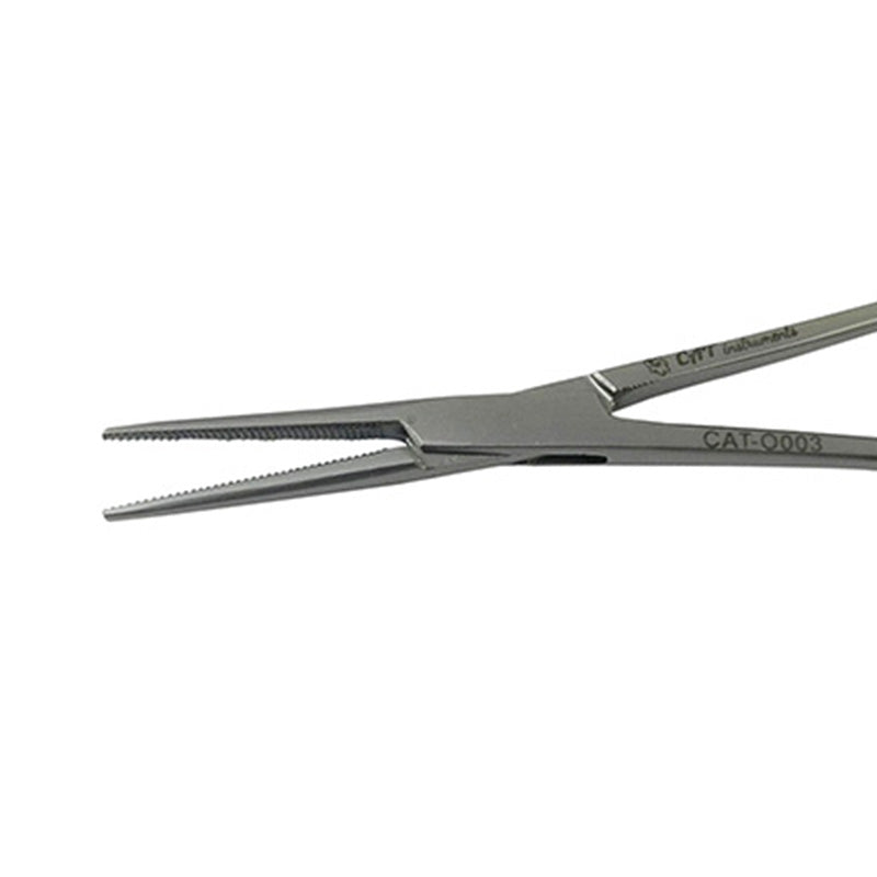 CAT Instruments straight Halsted mosquito forceps, 12.5 cm, stainless steel surgical tweezers with fine tips for precise handling.