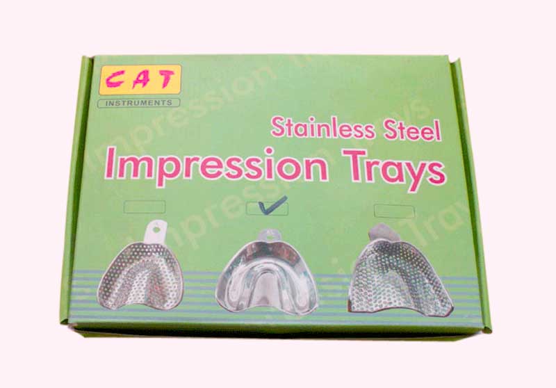 Set of four CAT Instruments edentulous non-perforated SS impression trays for upper and lower dentures.