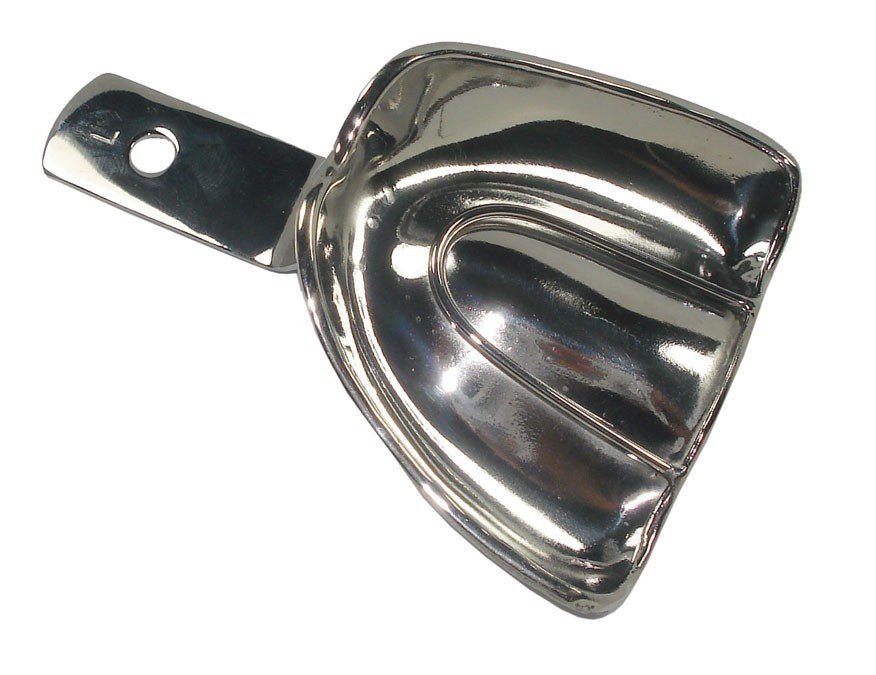 Set of four CAT Instruments non-perforated edentulous CAT SS impression trays for upper and lower dental impressions.