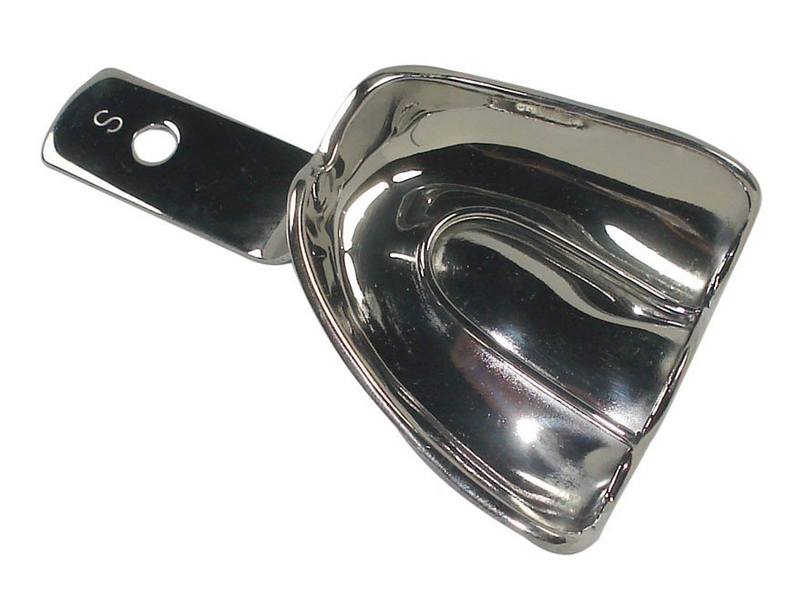 Set of four CAT Instruments edentulous non-perforated CAT SS impression trays for upper and lower dentures.