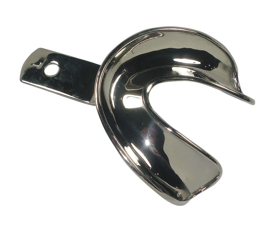 Set of four CAT Instruments SS Impression Trays for edentulous patients, non-perforated, includes upper and lower trays.