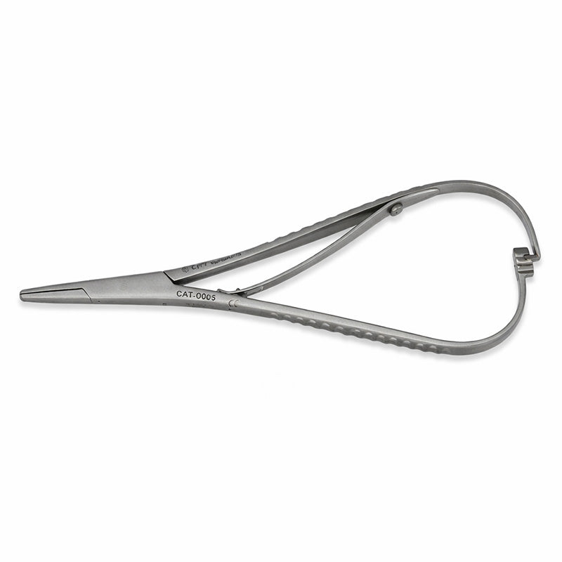 CAT Instruments 14 cm needle holder and ligating instrument with textured grip for precise surgical suturing.