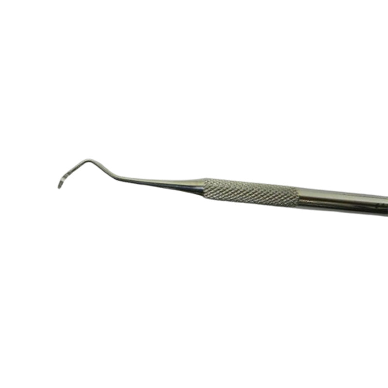 CAT Instruments Gracy Curretes 3 periodontal dental instruments arranged on a tray, showing their slender, curved tips for periodontal care.