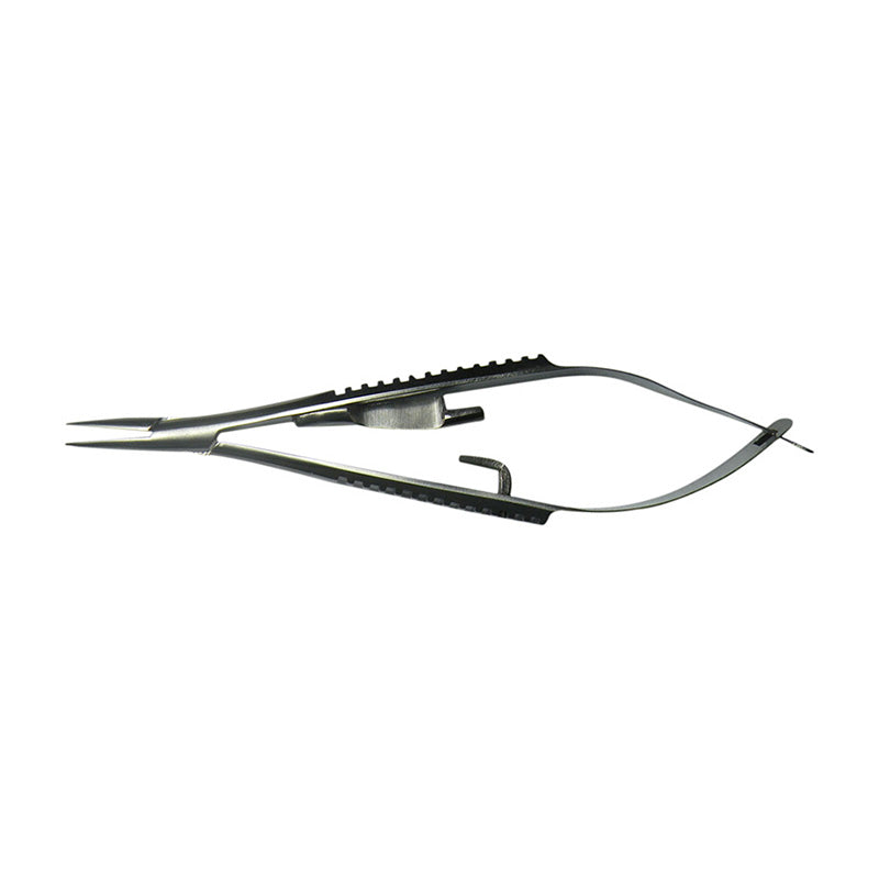 CAT Instruments curved 9 cm Castroviejo needle holder, surgical instrument with fine tips for precise needle handling.