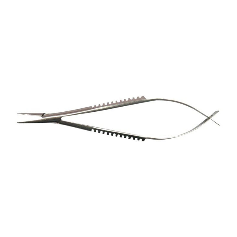 CAT Instruments curved surgical Castroviejo needle holder without lock, 9 cm, designed for precise surgical needle handling.