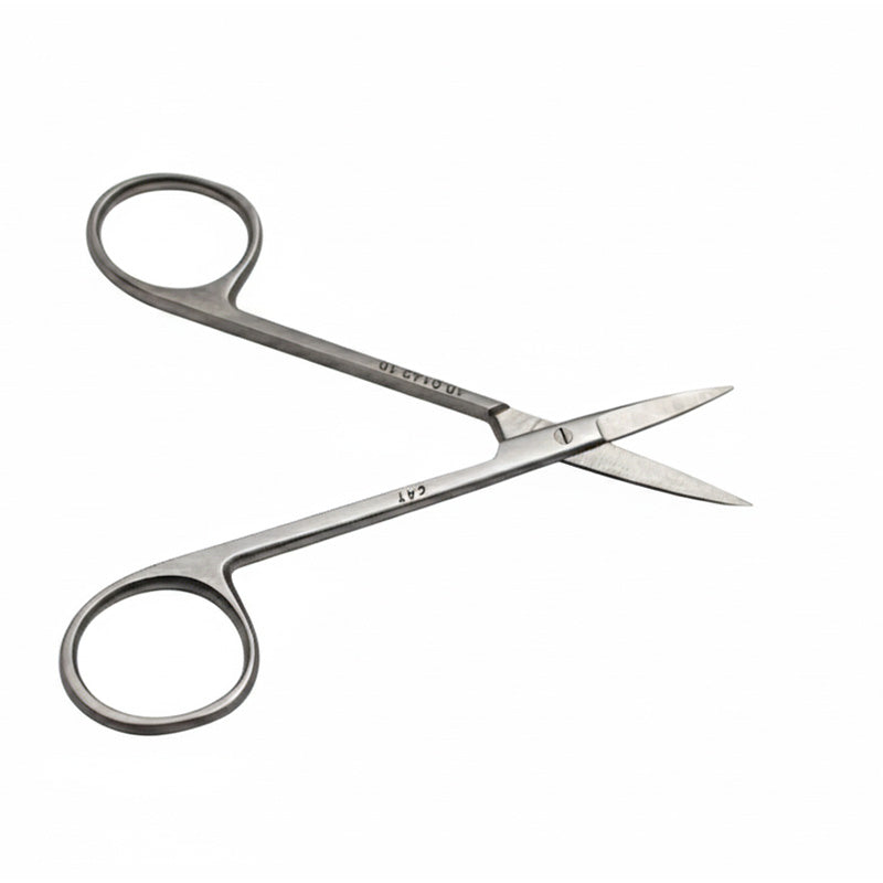 Straight 10 cm CAT Instruments surgical iris scissors with fine blades for precise eye surgery procedures.