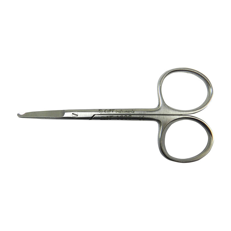 CAT Instruments Spencer Straight Suture Scissors, 9 cm surgical scissors with straight blades, designed for precise suturing tasks.