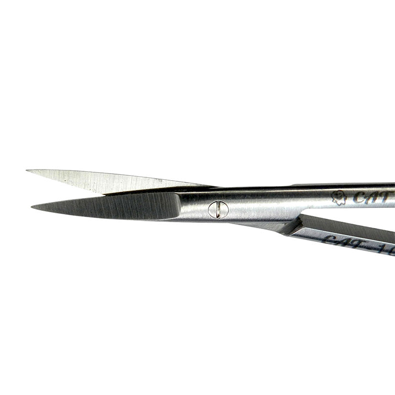 CAT Instruments surgical straight iris scissors, 9 cm (3 1/2 inch) for precise eye surgery, shown with open blades.