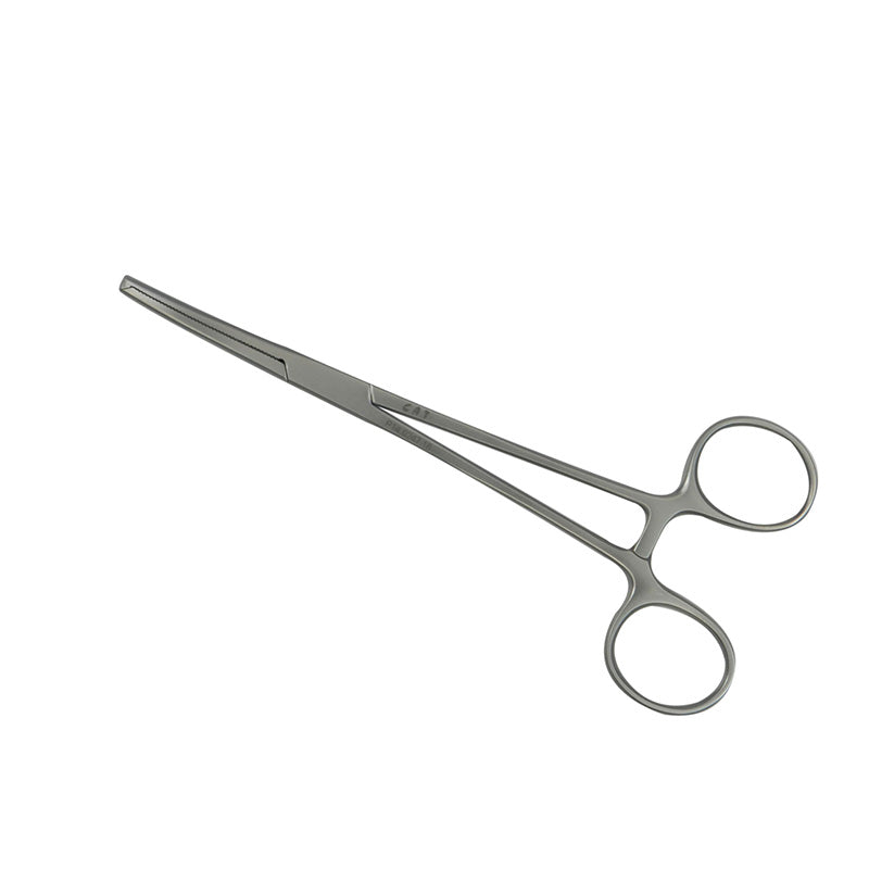 CAT Surgical Kocher artery forceps with curved tips, 16cm, featuring serrated jaws for atraumatic tissue handling.