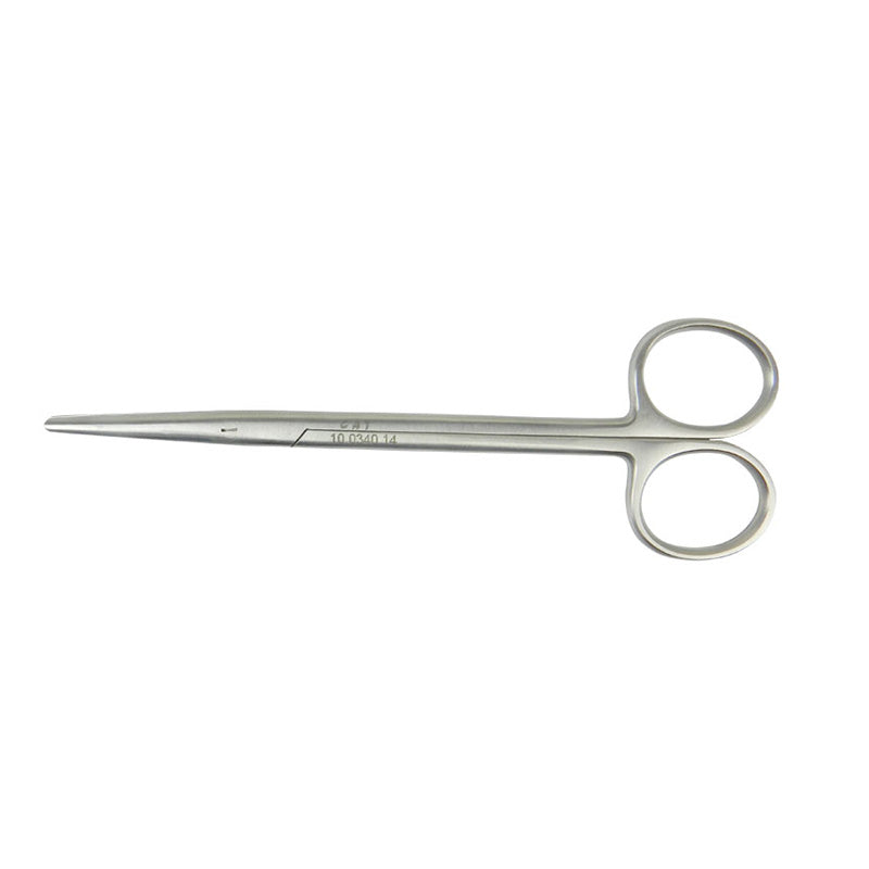 Straight CAT Surgical Metzenbaum scissors, 14.5cm, used in delicate surgical procedures, with a sleek stainless steel design.