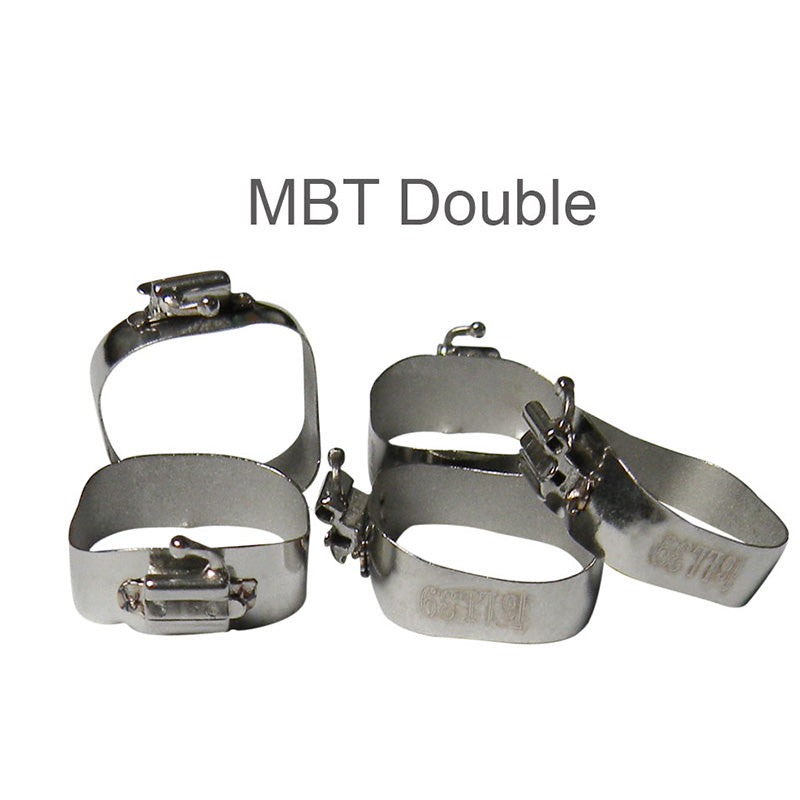 Centrino Preformed Molar Bands with MBT 022 UTLD tubes, right side, pack of five, for orthodontic dental treatment.