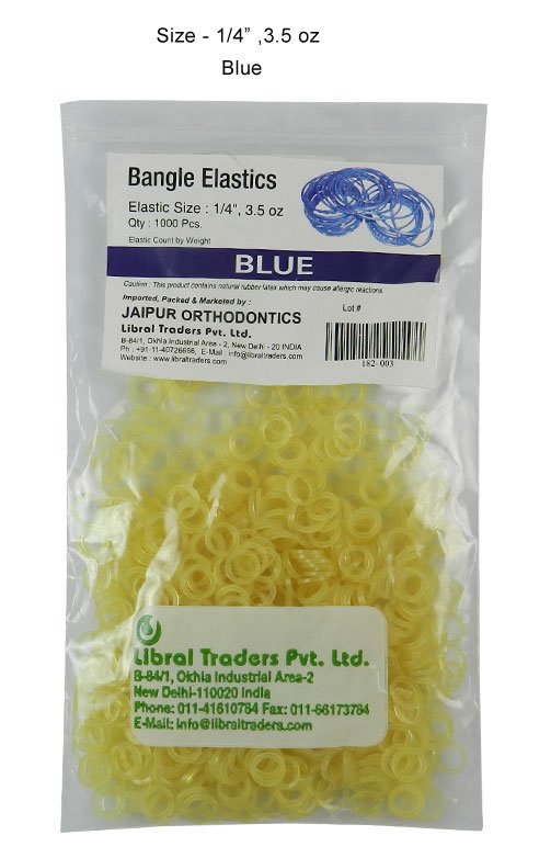 Blue Centrino Bangle Tooth Colour Elastics for braces, 1.4 oz, pack of 1000, designed to secure orthodontic appliances.