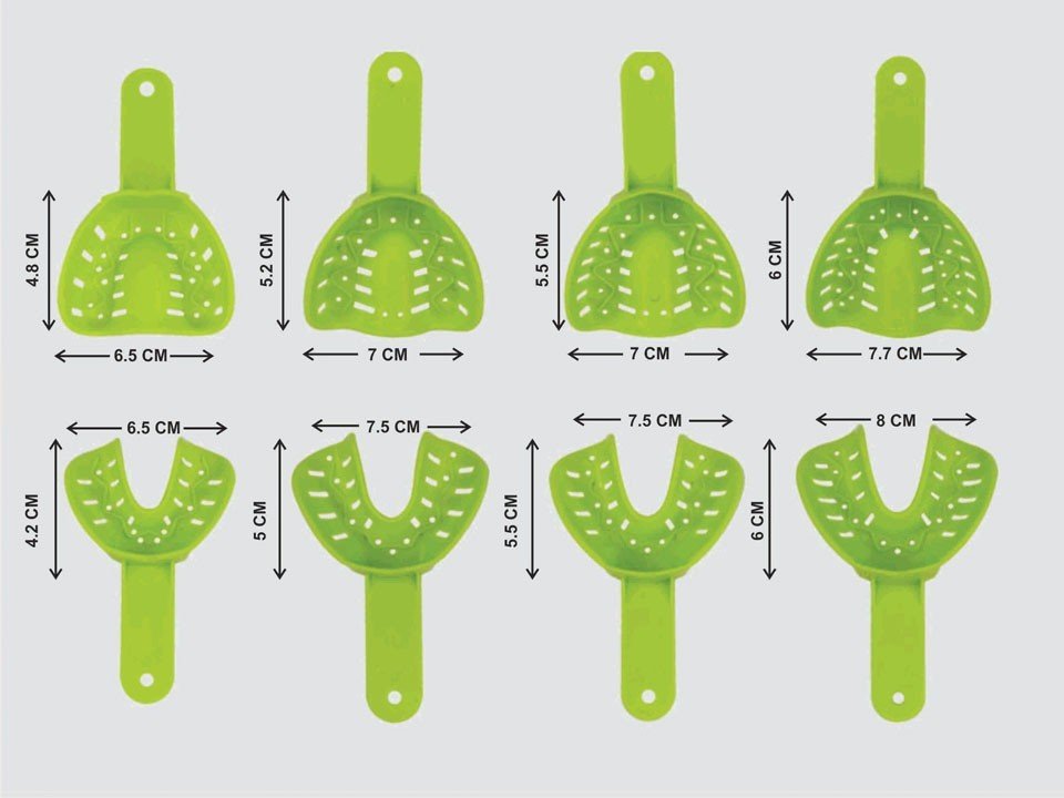 Centrino orthodontic autoclavable impression trays set of 4 pairs for upper and lower teeth, used in dental impressions.