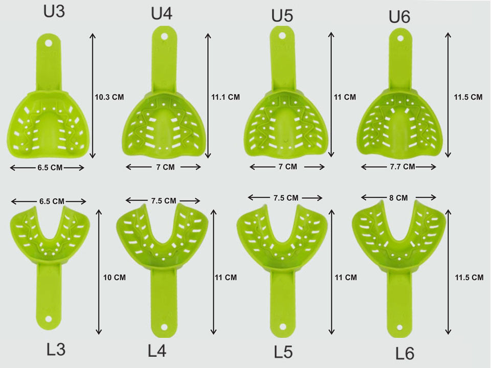 Centrino orthodontic autoclavable impression trays set of 4 pairs, including upper and lower trays for dental impressions.