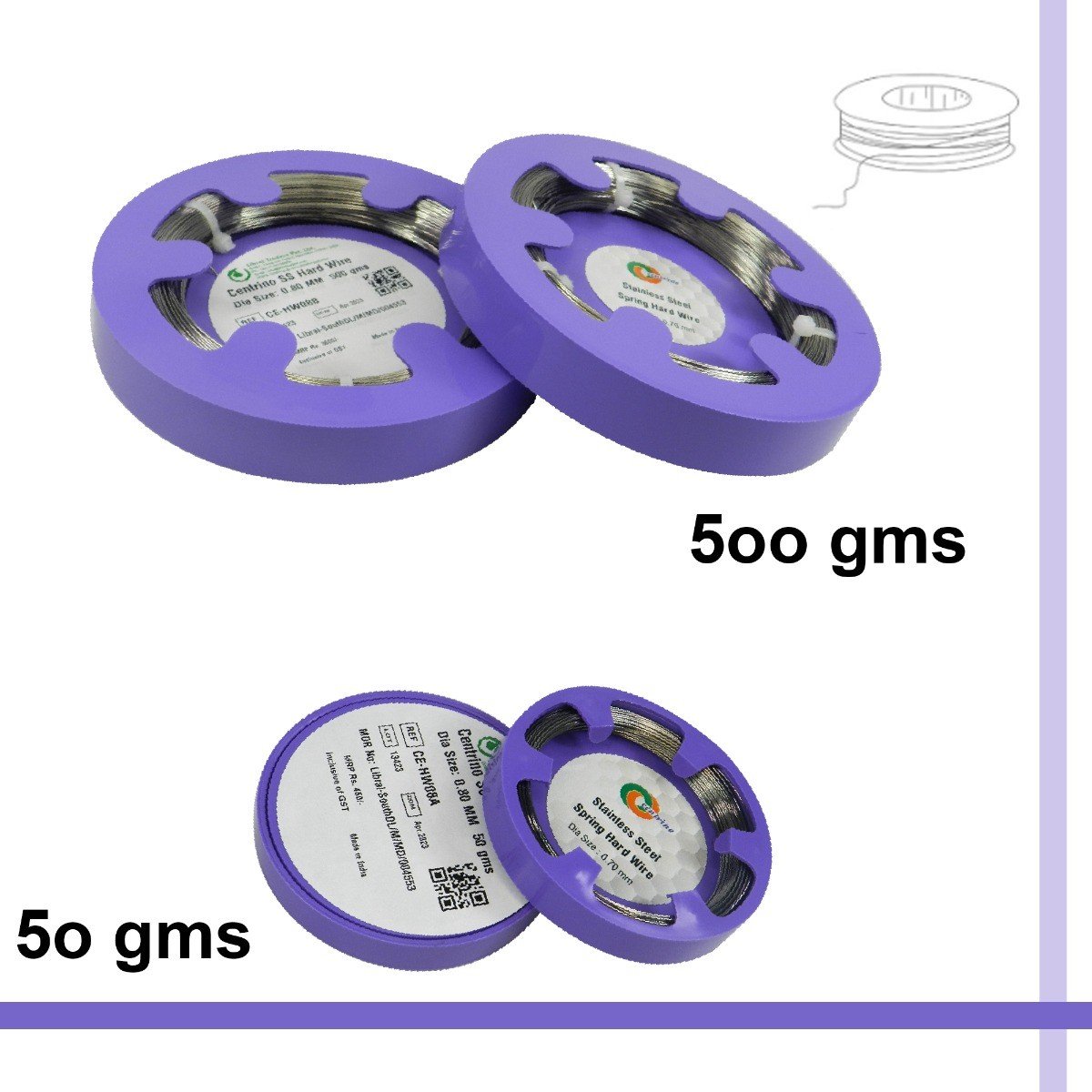 Centrino Lab Wire Round Spring Hard Wire, laboratory wire, 0.90 mm diameter, 50 grams, flexible and durable for scientific use