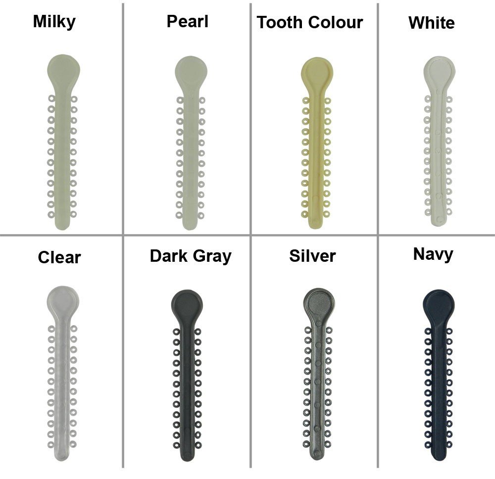 Centrino Ram Bagh low friction ligature stick ties in pearl color, designed for orthodontic use, with a smooth, secure fit.
