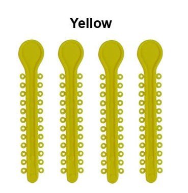 Centrino Ram Bagh low friction ligature stick ties in pearl color, designed for dental braces, shown in a close-up image.