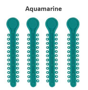 Centrino Ram Bagh Low Friction Ligature Stick Ties, pearl-colored ligature ties for dental braces, shown in a pack of 100.