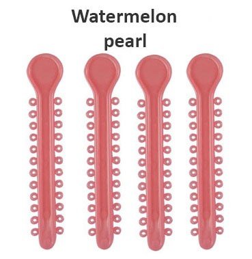 Centrino Ram Bagh low friction ligature stick ties, pearl-colored ligature ties for dental orthodontic use, shown in a close-up image.