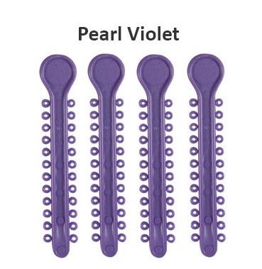 Centrino Ram Bagh low friction ligature stick ties in pearl color, suitable for dental orthodontic use, arranged neatly in the image.
