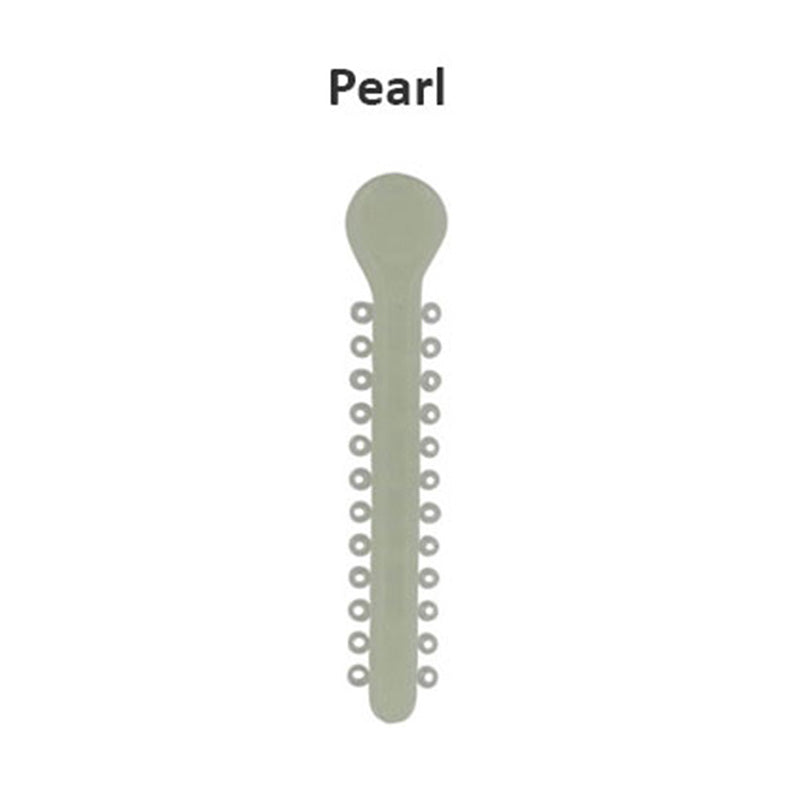 Centrino Ram Bagh low friction ligature stick ties, pearl color, pack of 1008, used for orthodontic dental appliances.