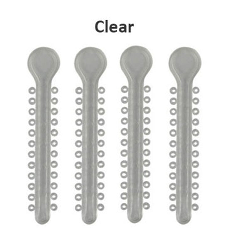 Centrino Ram Bagh low friction ligature stick ties with pearl finish, shown in a pack of multiple ties for dental orthodontic use.