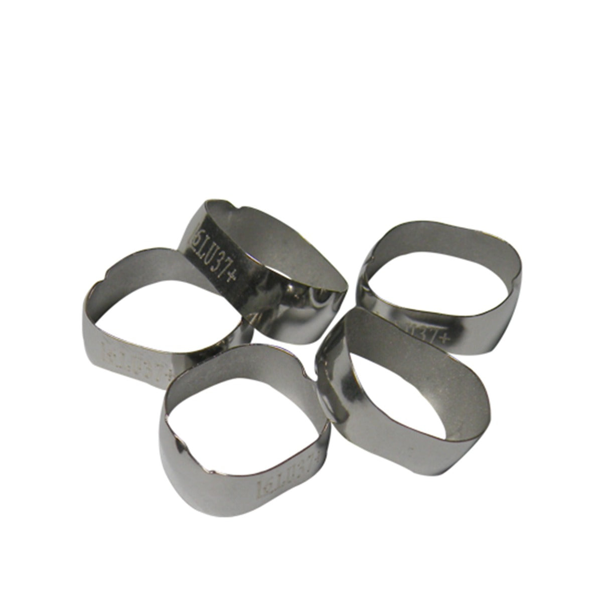 Centrino Plain Band 5-pack of preformed molar bands for upper right molars, showing the metal orthodontic bands.