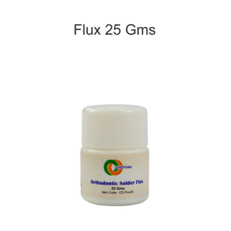 Centrino Orthodontic Silver Solder Flux in a 25g container, used for orthodontic appliance soldering and metal repair.