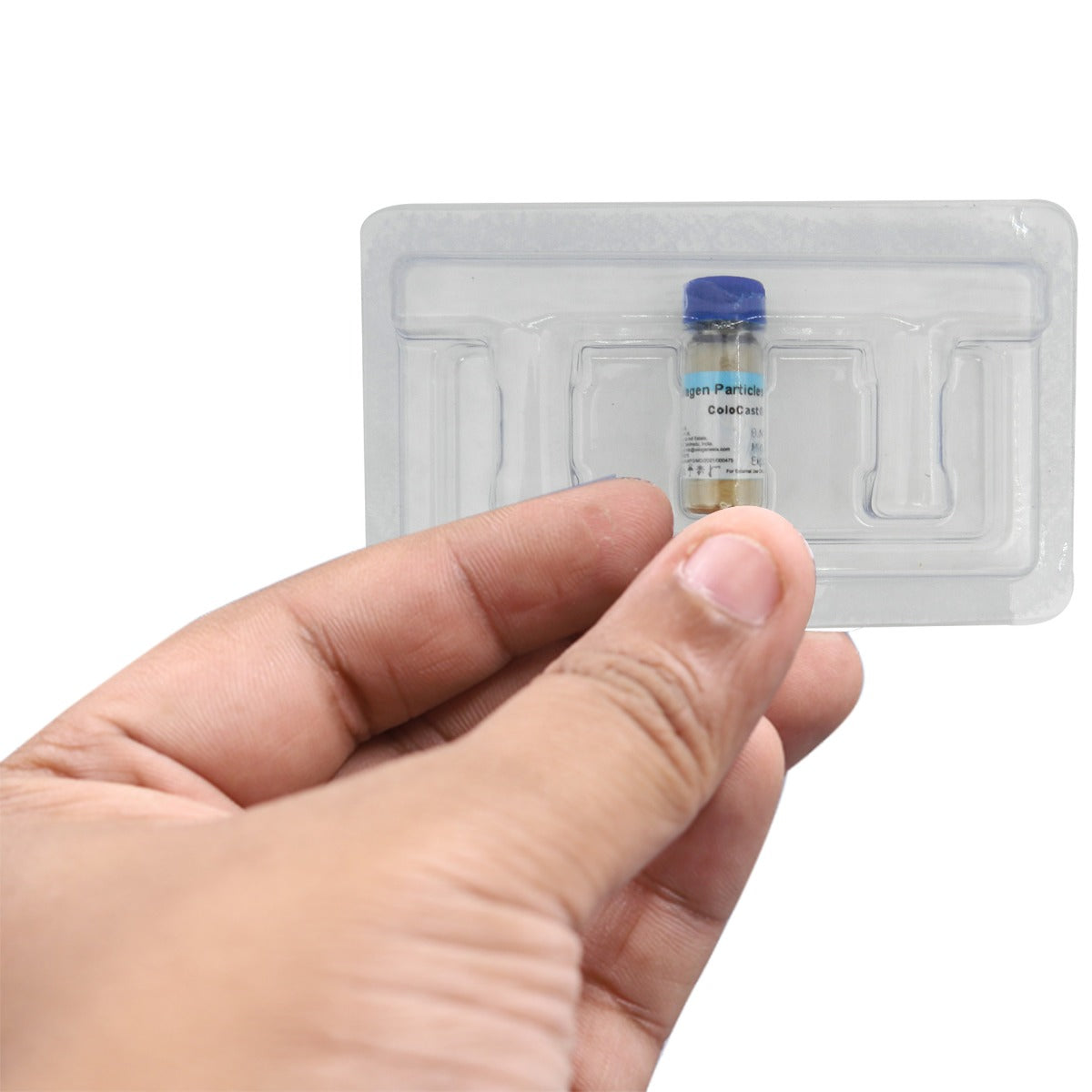 Cologenesis Healthcare BoneGraft Colo Cast demineralized bone matrix collagen particles in vial packaging for bone regeneration.