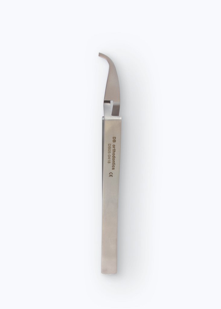 DB Orthodontics curved direct bond bracket holder tweezer used for precise placement of orthodontic brackets.