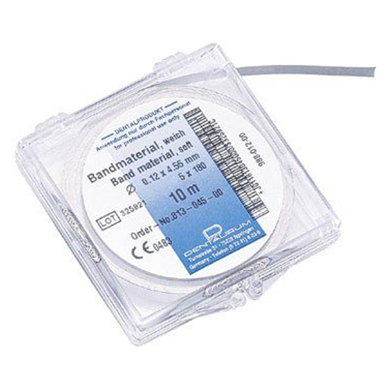 Dentaurum Orthodontics band material in 10 meters, showing a spool of flexible orthodontic band material for dental use.