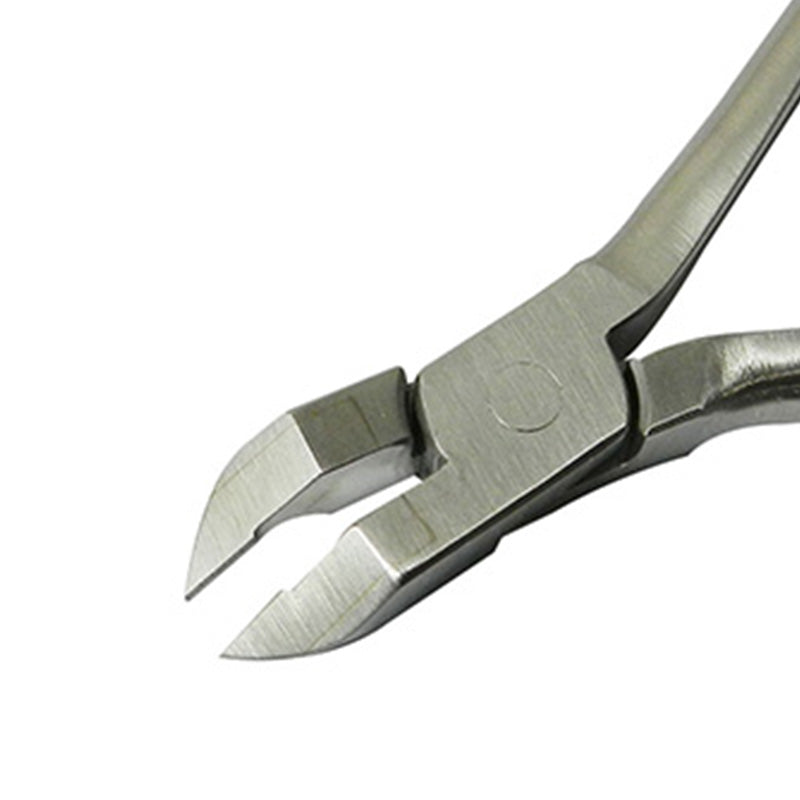 Dentaurum Orthodontics Ligature Cutter with 45-degree curved stainless steel blades for precise orthodontic wire cutting.