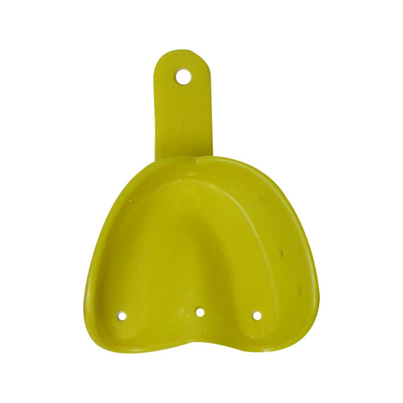 Yellow Dentaurum O-Tray disposable impression tray for upper dental impressions in orthodontics.