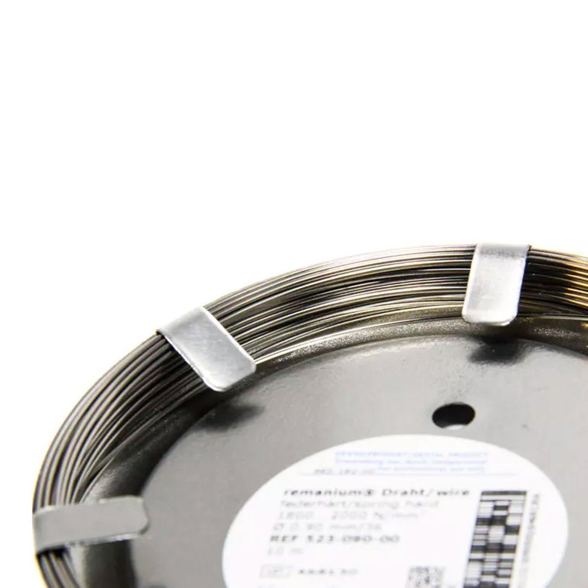 Dentaurum Remanium round spring hard orthodontic wire, 1-2mm, laboratory use, with 1800-2000 N/mm² strength, in a coil.