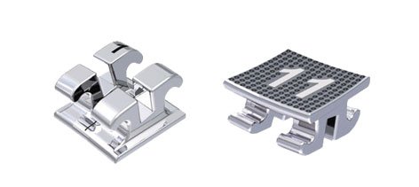 Dentaurum Equilibrium Metal Brackets for orthodontics, Roth and MBT styles, standard and mini sizes, shown in a 20-piece kit.