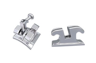 Dentaurum Equilibrium Metal Brackets for orthodontics, Roth/MBT, standard and mini sizes, shown in a 20-piece kit.