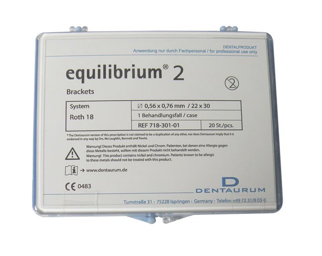 Dentaurum Equilibrium Brackets by Dentaurum Orthodontics, Roth and MBT metal brackets, standard and mini sizes, arranged in a kit.