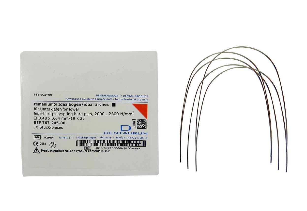 Stainless steel Dentaurum SS Trueform preformed orthodontic archwire for upper teeth, designed for precise dental alignment.