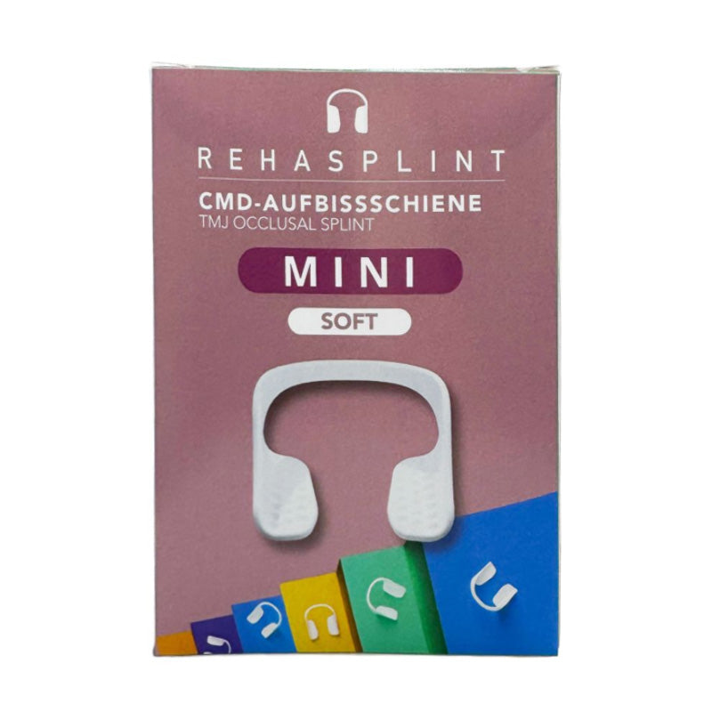 Dentrade Rehasplint dental splint trainer appliance, hard plastic, designed for oral therapy and jaw stabilization.