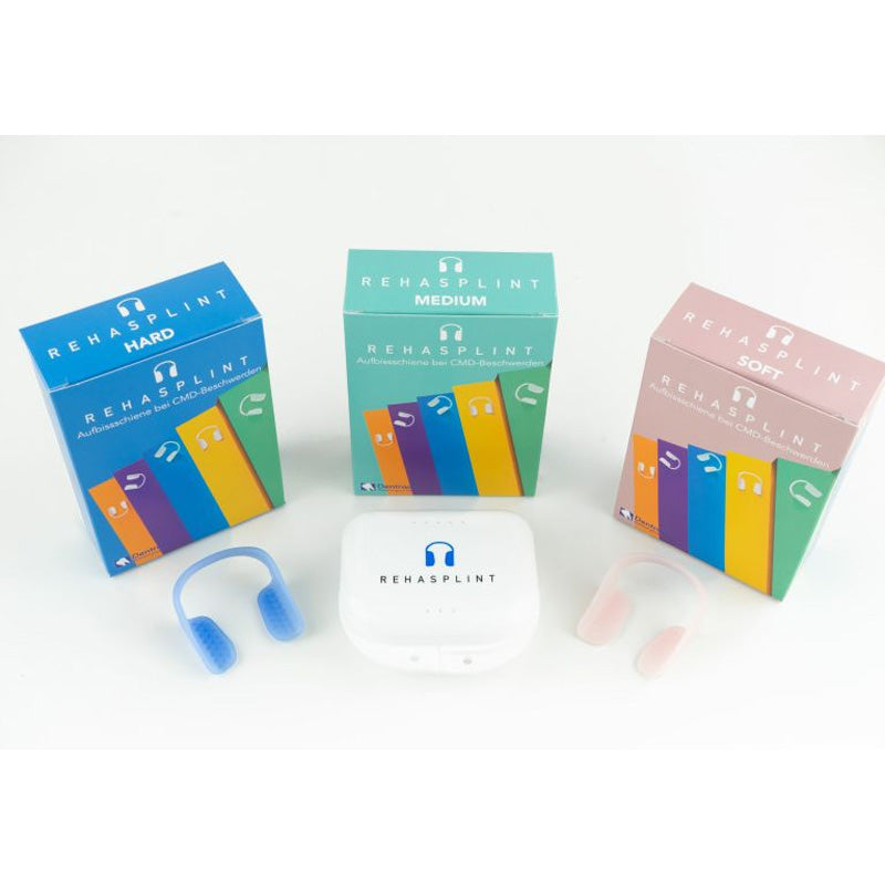 Dentrade Rehasplint dental trainer appliance, a hard splint used for dental stabilization and therapy.