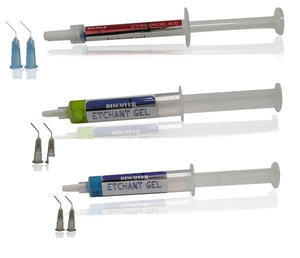 Discover Etchant Gel Syringe 37% for dental use, green 12g syringe with gel consistency, ideal for precise application.