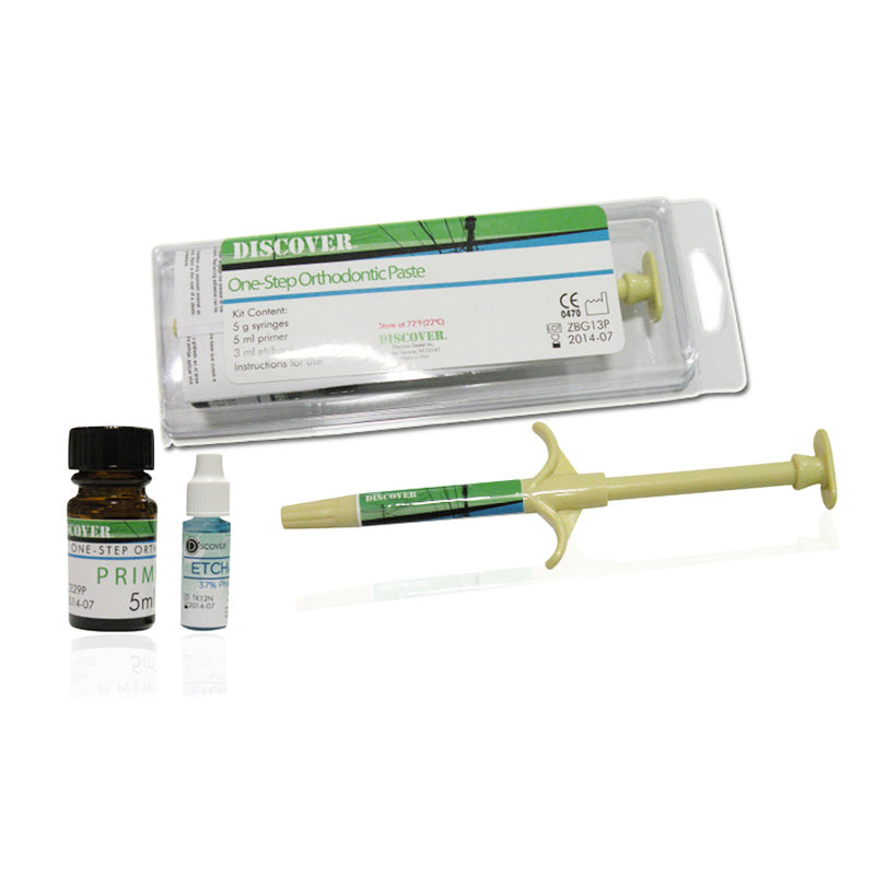 Discover One Step Orthodontic Bonding Adhesive syringe kit, self-cure dental adhesive for orthodontic bonding procedures.