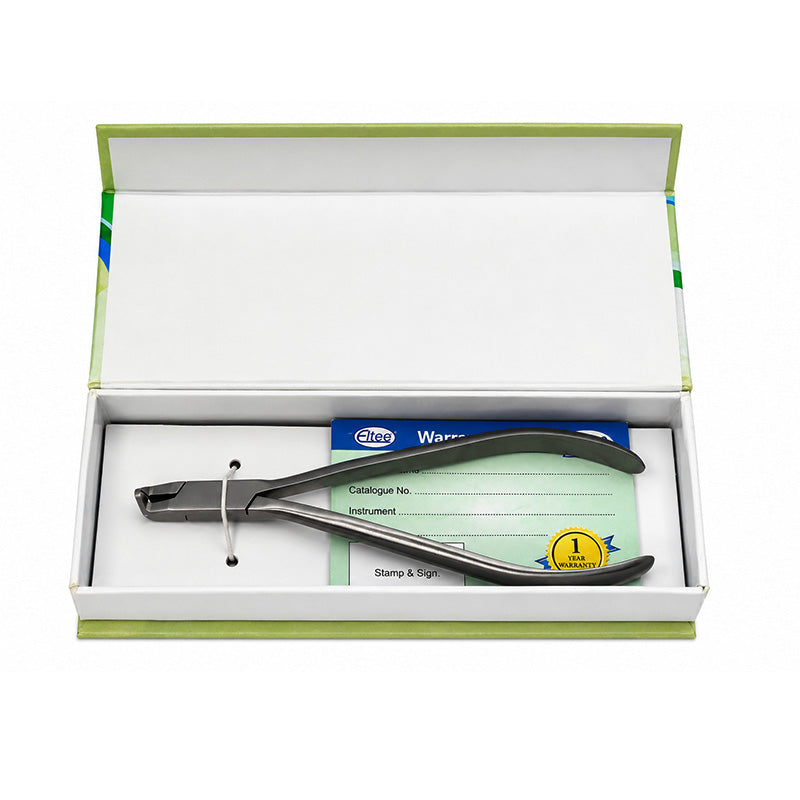 Eltee lap joint micro distal end cutter with long handle and safety hold, featuring a precise cutting blade and ergonomic design.