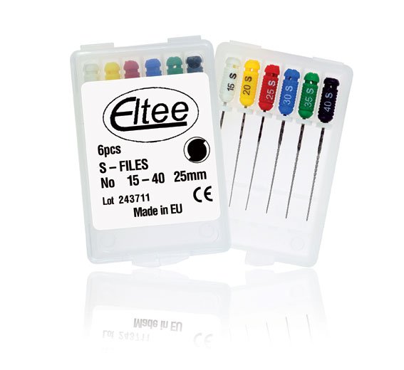 Set of six Eltee stainless steel S Files in assorted sizes, 21mm, ideal for precise filing and finishing tasks.