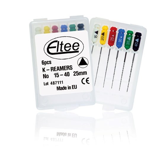Eltee K stainless steel reamers and files pack of 6, assorted sizes, with textured handles and precise cutting tips.