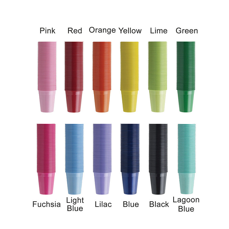 Blue Euronda Monoart plastic cups for dental or medical use, arranged on a surface with a clean, professional appearance.